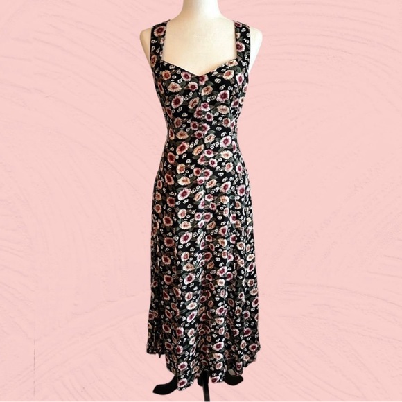 Vintage Dresses & Skirts - 90s vintage floral midi dress criss cross back